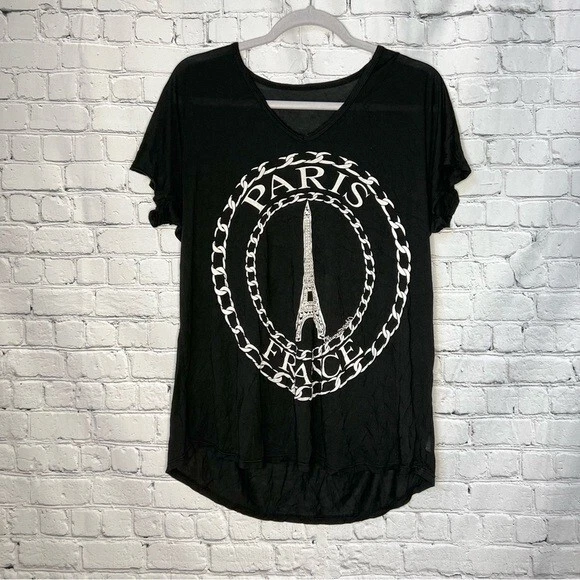 Lauren Moshi black Paris medallion graphic high low tunic t-shirt small