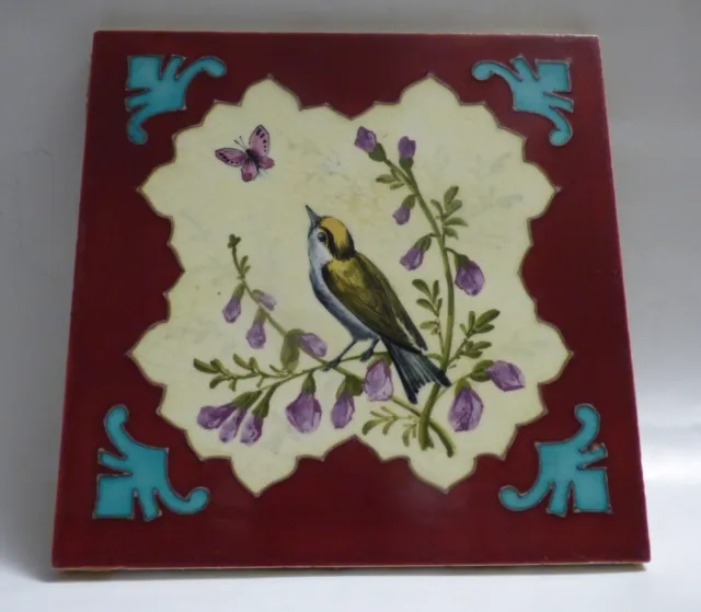 Georgeous Bird Butterfly & purple Flowers GIEN Art Nouveau Tile Jugendstil Tegel