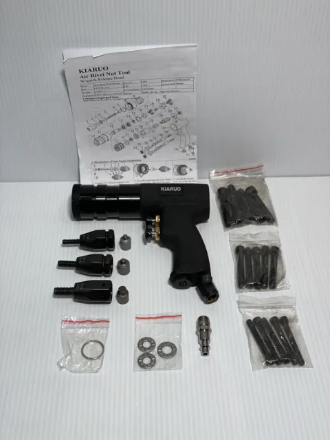 Pistola de tuerca de remache neumática KIARUO con cabezal de bloqueo automático 1/4, 5/16 y 3/8 mandril