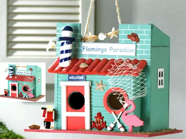 FLAMINGO PARADISE BIRDHOUSE**Cleanout Door, Large Multiple Entry**10"x8.5"** NIB