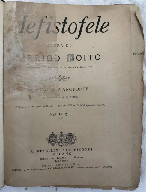 Mefistofele Arrigo Boito Gennaio 1884 Teatro Comunicativo Di Bologna Canto Piano