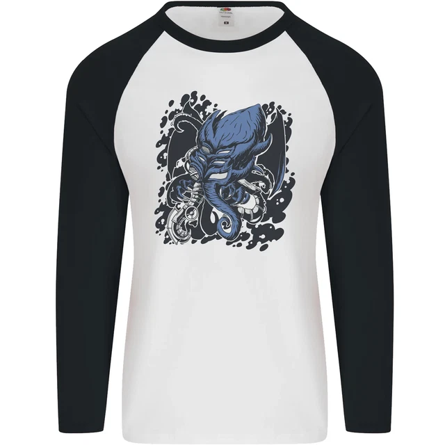 T-shirt da baseball Cyberpunk Cthulhu Kraken Octopus da uomo L/S