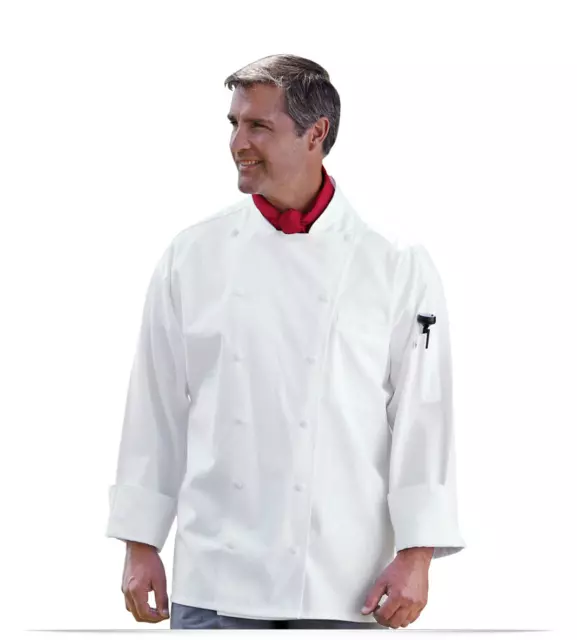 Allstar White Uniform Chef Coat Jacket Long Sleeve 10 Clear Buttons 2XL
