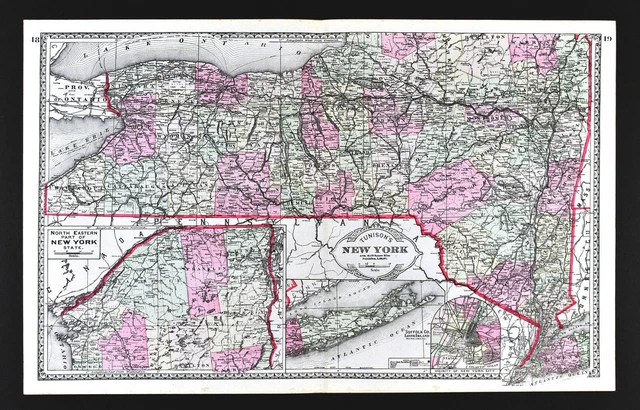 1886 Tunison Map New York NY City Manhattan Long Island Buffalo Albany Syracuse