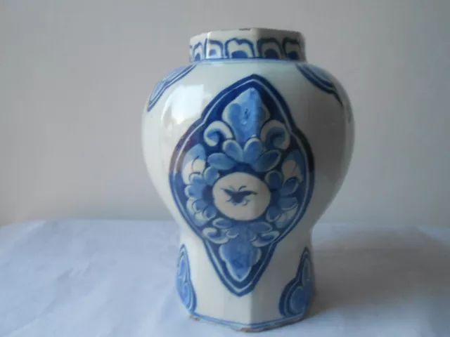 Antique ceramic vase Dutch Delft . XVIIIth Century.  Pottery. 21 cm. Accident