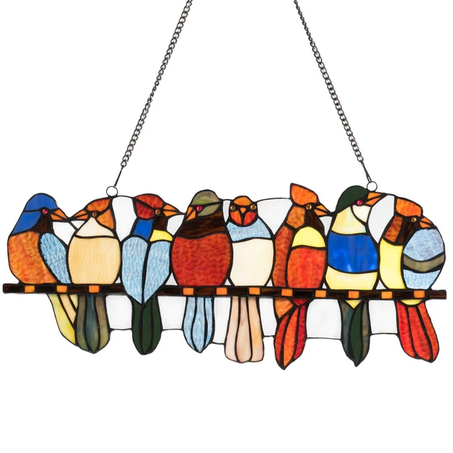 22.5" Stained Glass Birds Window Hanging Sun Catcher Tiffany Style Color w/Chain