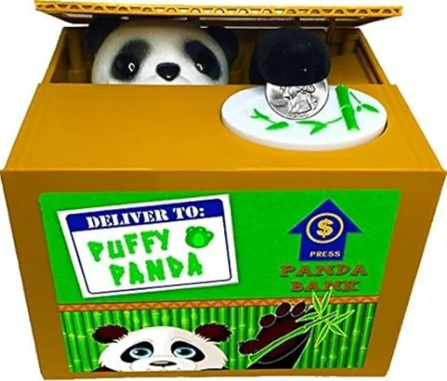 Leading Edge Coin Piggy Bank Box Panda Bear Stealing Money Kid Gift