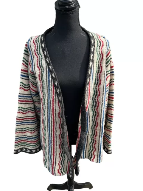 Vintage 70s Striped knit Cardigan Sweater XL Bell Sleeve Open Front Hippie Boho