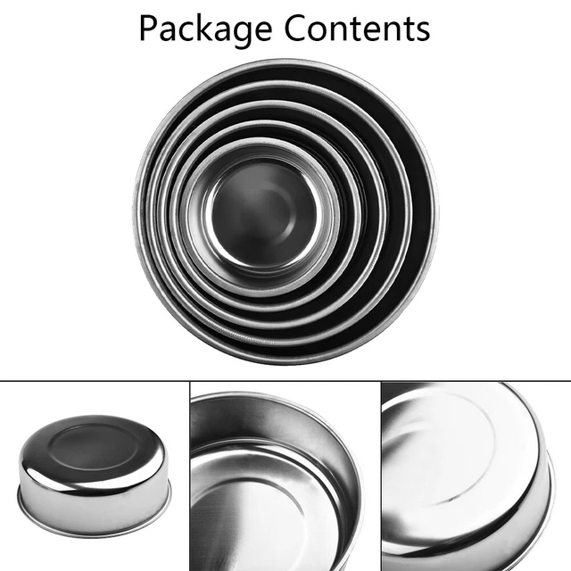 Conveniente juego de tazones mezcladores de acero inoxidable con 5 tapas transparentes para alimentos frescos