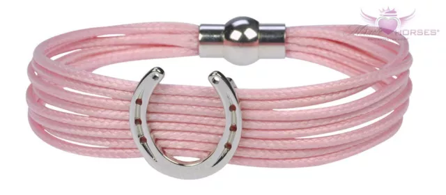 Armband Hufeisen mehrreihig Bänder rosa m. beweglichem Hufeisen silberfarben