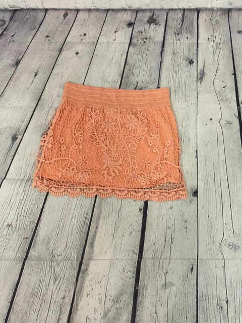Top shop Coral Crochet Overlay Elasticated Mini Skirt Women Size 12 (EA03)