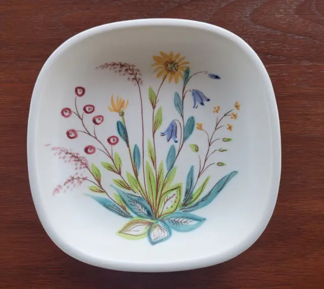 Vintage MCM Sweden Plate Hand Painted Flowers Rorstrand 5 1/2" Square VGUC