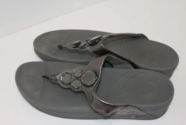Fitflop Women's 10 / 42 Lunetta Gray Crackle Jewel Flip Flops Thongs Sandals EUC