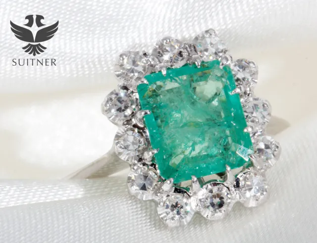 Art Deco 1,37ct. Smaragd Ring Diamanten aus 750 Weißgold Gr. 50