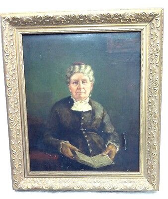 19th c. Oil Painting on Slate Portrait of an Elderly  Female