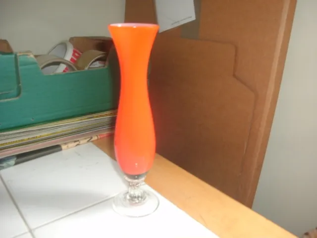 empoli italian art glass orange vase inner cased white 20cm high
