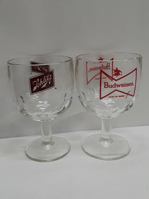 2 Goblet Budweiser King of Beers Schlitz The Beer that made Milwaukee Famous Vtg