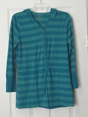 LL Bean Girl's Size XL 18 Green Color 2 Tone Stripe LS Tunic Top w/Hoodie Item-O