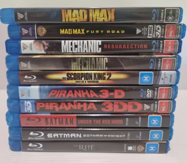 10 x BluRay Bundle Lot Movies Action Drama Thriller Piranha 3d Batman Mad Max