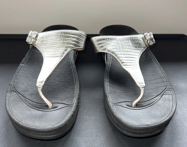 Fitflop Lulu Black Comfort Toning Slip On Thong Wedge Sandals Women's Size 10 3