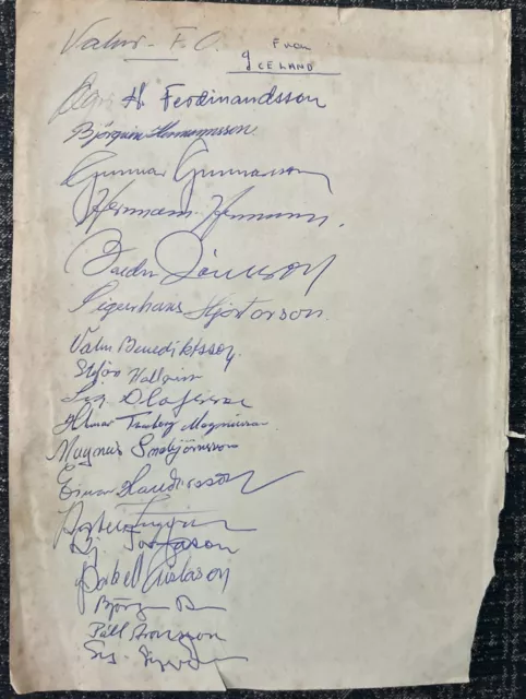 Signed X18 Valur FC Iceland  1950s Football Autograph Book Page Signature