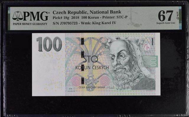 Czech Republic 100 Korun 2018 P 18 g Superb Gem UNC PMG 67 EPQ NR