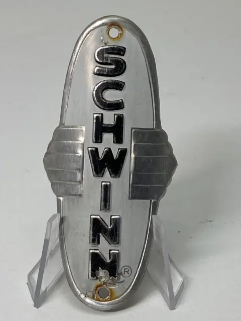vintage bicycle Schwinn WINGED wings Head BADGE tag white w/ black letters