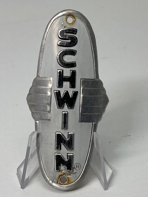 vintage bicycle Schwinn WINGED wings Head BADGE tag white w/ black letters vintage bicycle Schwinn WINGED wings Head BADGE tag white w/ black letters