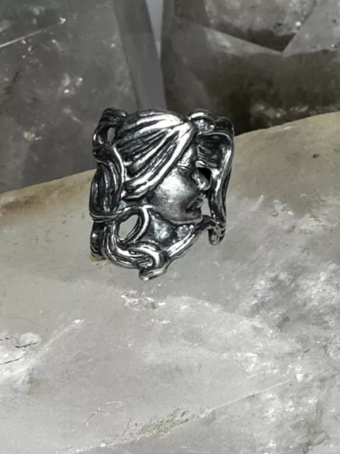 Face ring size 5.25  art deco heavier band w long wavy hair sterling silver  wom