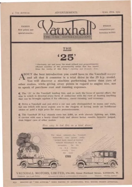 RF2073 1914 14 Vauxhall Vtg The AutoCar Magazine Ad