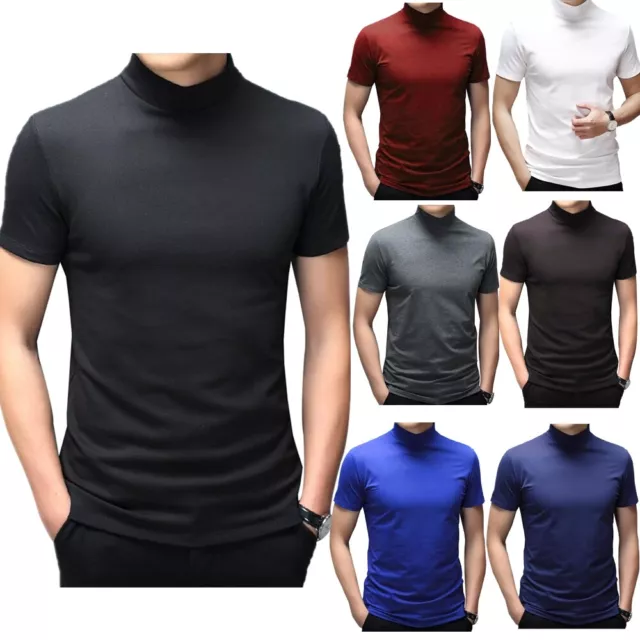 Herren-T-Shirt kurzärmelig Basic Stehkragen Schmale Passform Solide Oberteile