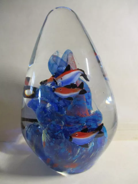 Vtg Oval Blown Art Glass Paperweight Fish Aquarium Sea Ocean Murano 5.5" Tall