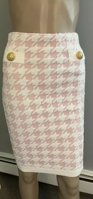 BALMAIN Pink and white tweed Houndstooth skirt sz 36 $1550 NWT