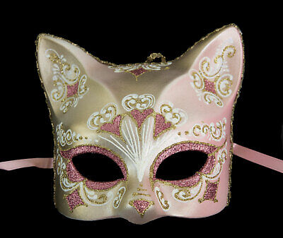 Mask from Venice Cat Pink Golden Florale Crafts - Luxury Painted Handmade 384