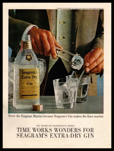 1960 Seagram's Extra Dry Golden Gin Martini On The Rocks Drink Vintage Print Ad