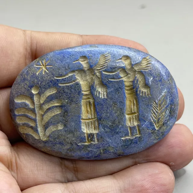Large Ancient Middle Eastern Lapis Lazuli Stone Tile Tablet with Engravings