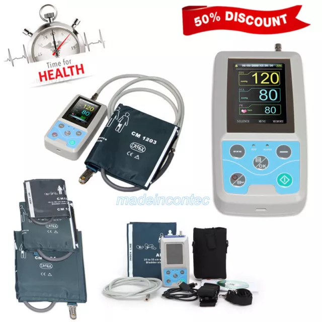 Tensiomètre ambulatoire CONTEC+ logiciel 24h NIBP Holter+3 brassards ABPM50 New