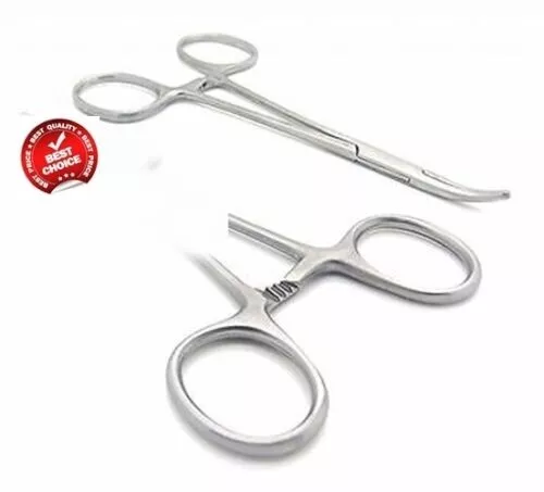 2x Hemostat Mosquito Fishing Forceps Dental Veterinary Curved 5" Pinze Self-Lock