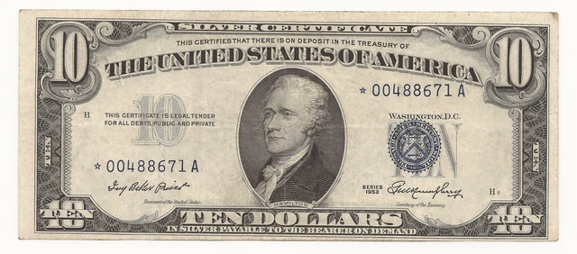 1953 $10 Dollar Bill Silver Certificate STAR Note Low Serial 671A-KCLM