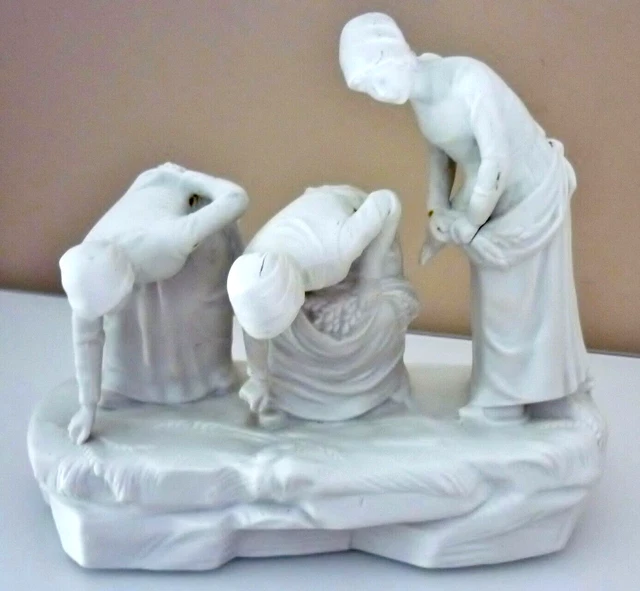 Statue,Figurines Groupe En Biscuit Porcelaine De Saxe Germany, Les Glaneuses