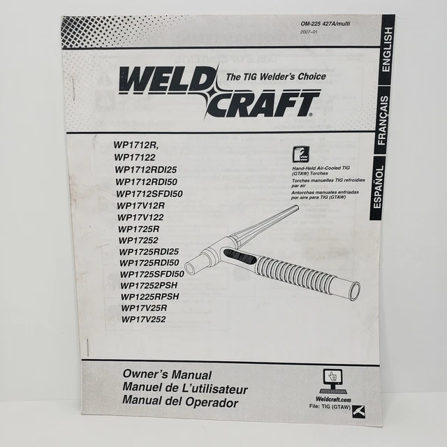 Weldcraft Wp17 Series Tig Torch Owners Manual Miller