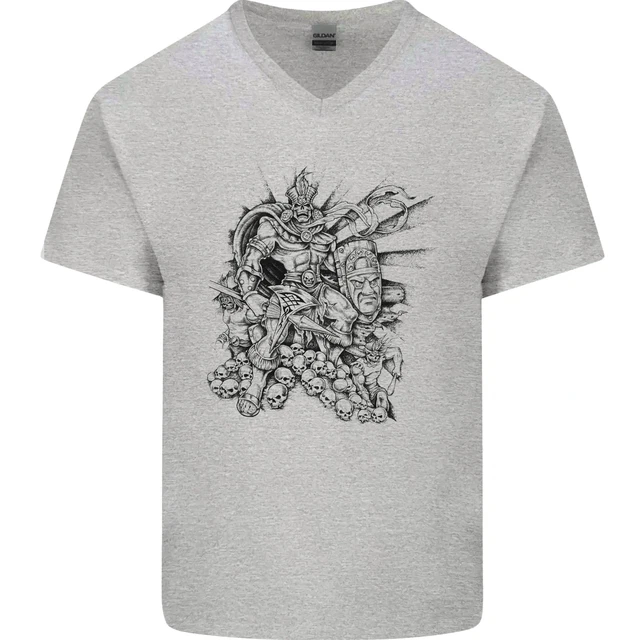 Inca Warrior Skull Gym Martial Arts MMA Axe Mens V-Neck Cotton T-Shirt