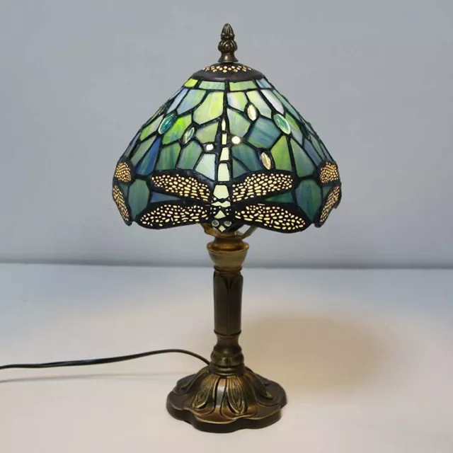 Green Tiffany style Handmade 8 " Antique Table Lamp Stained Glass Bedside Desk