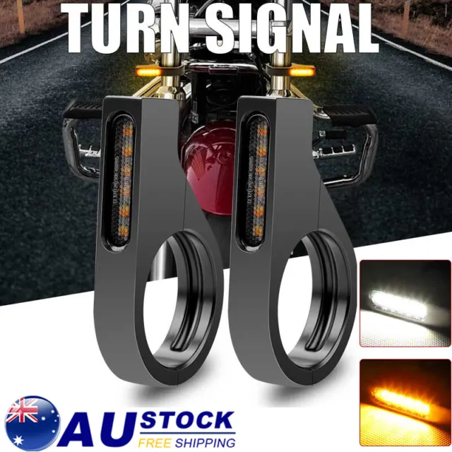 2X Motorcycle LED Indicators Turn Signal Lights For 39mm-41mm Fork Tube Mount AU