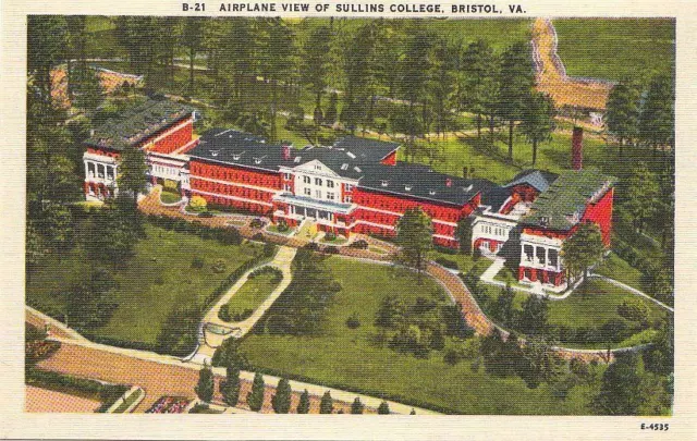 Postcard Airplane View of Sullins College Bristol VA