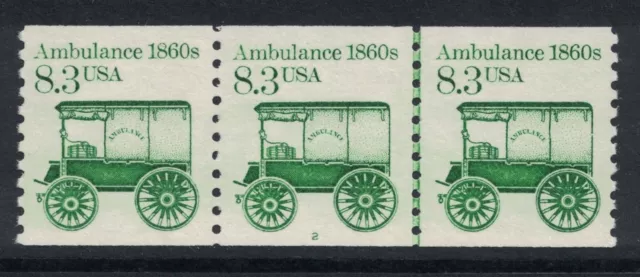 Scott 2128- MNH- Plate Number Strip of 3, #2- 8.3c Ambulance 1860s- mint PNC3