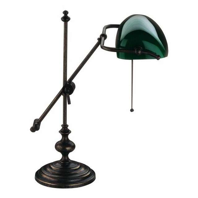 Lampada da tavolo per studio o ufficio in ottone ministeriale con vetro verde