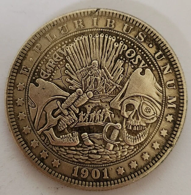 1901 Pirate Double Sword Skull Dollar Hobo Nickels Souvenir Collection Coin