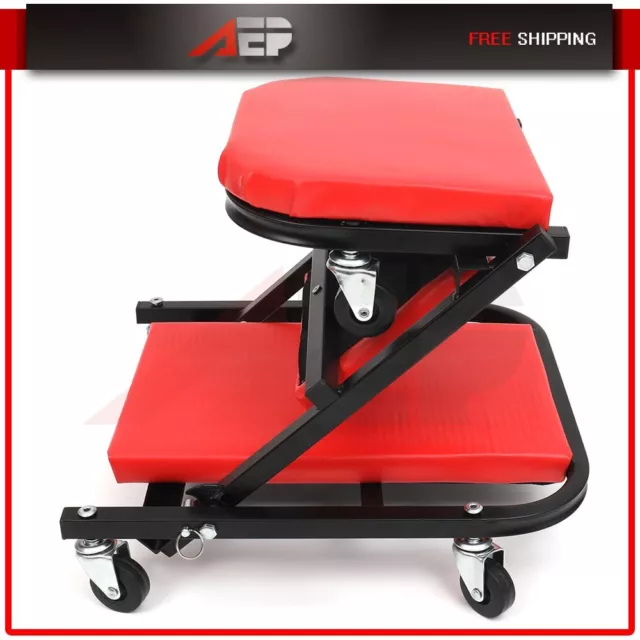 2 In 1 Foldable Mechanics Z Creeper Seat Rolling 36" Chair Garage Work Stool