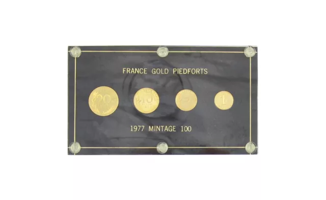 Francia 1977 Set Piedfort 4 Monete Prova Oro - 20, 10, 5, 1 Centesimo